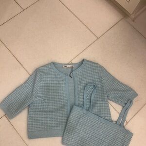 Zara Light Blue Knit Cardigan and Cami set